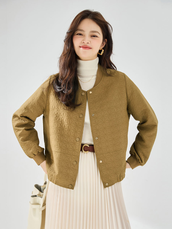 Kratka quiltirana bomber jakna s cvjetnim motivom, casual elegantan stil 23007
