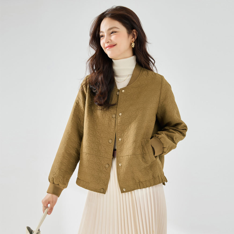 Kratka quiltirana bomber jakna s cvjetnim motivom, casual elegantan stil 23007
