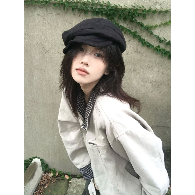 Ženska vintage hip-hop jakna s kariranim patchworkom, široka silueta, retro stil, baseball jakna za jesen