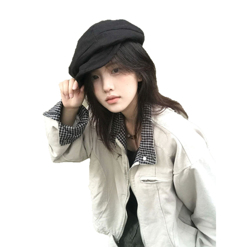 Ženska vintage hip-hop jakna s kariranim patchworkom, široka silueta, retro stil, baseball jakna za jesen