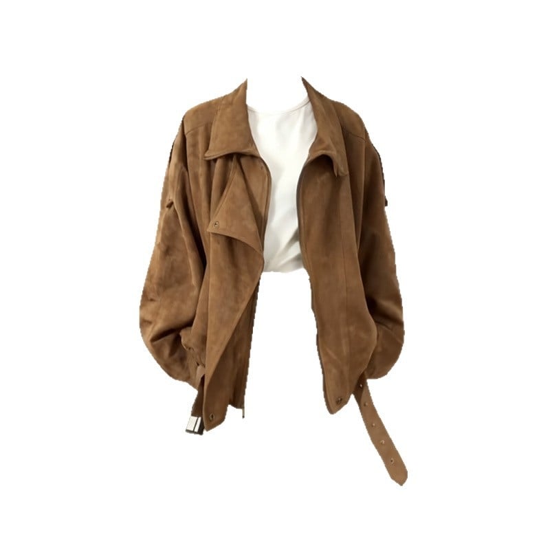 Korejski retro casual suede moto jakna za jesen, plus veličina, širok kroj, radni stil top