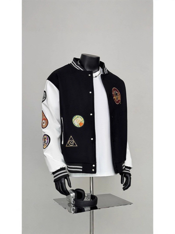 Uniszex hímzett patchwork baseball dzseki, őszi-téli, streetwear stílus