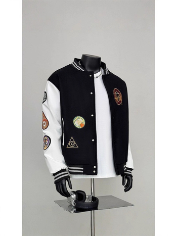 Uniszex hímzett patchwork baseball dzseki, őszi-téli, streetwear stílus