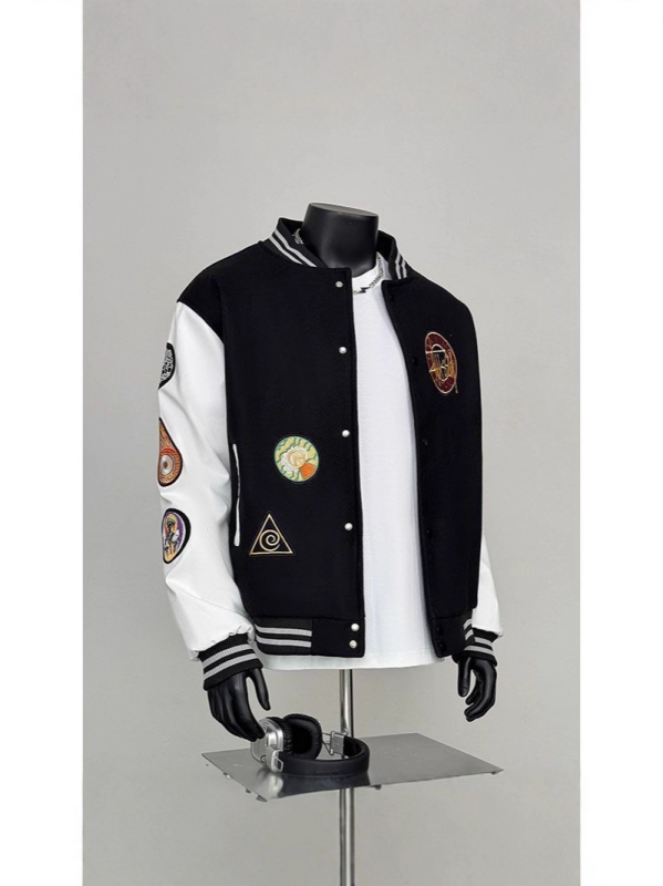 Uniszex hímzett patchwork baseball dzseki, őszi-téli, streetwear stílus