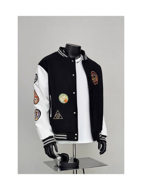 Uniszex hímzett patchwork baseball dzseki, őszi-téli, streetwear stílus