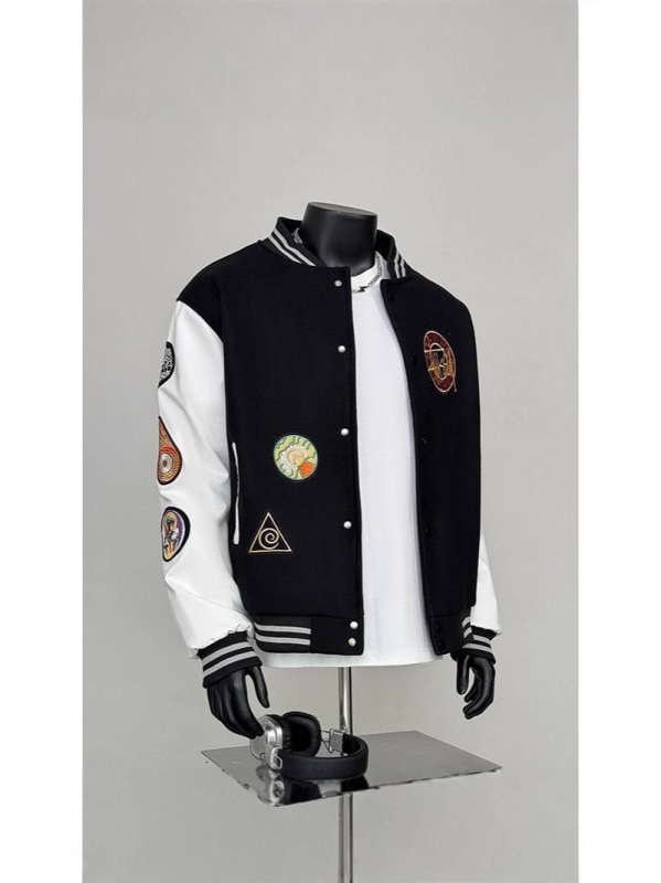 Uniszex hímzett patchwork baseball dzseki, őszi-téli, streetwear stílus