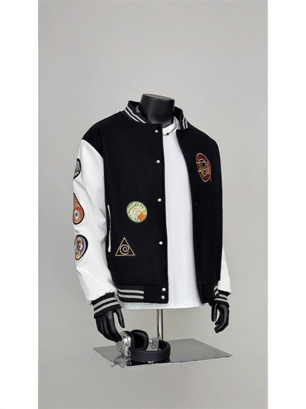 Uniszex hímzett patchwork baseball dzseki, őszi-téli, streetwear stílus