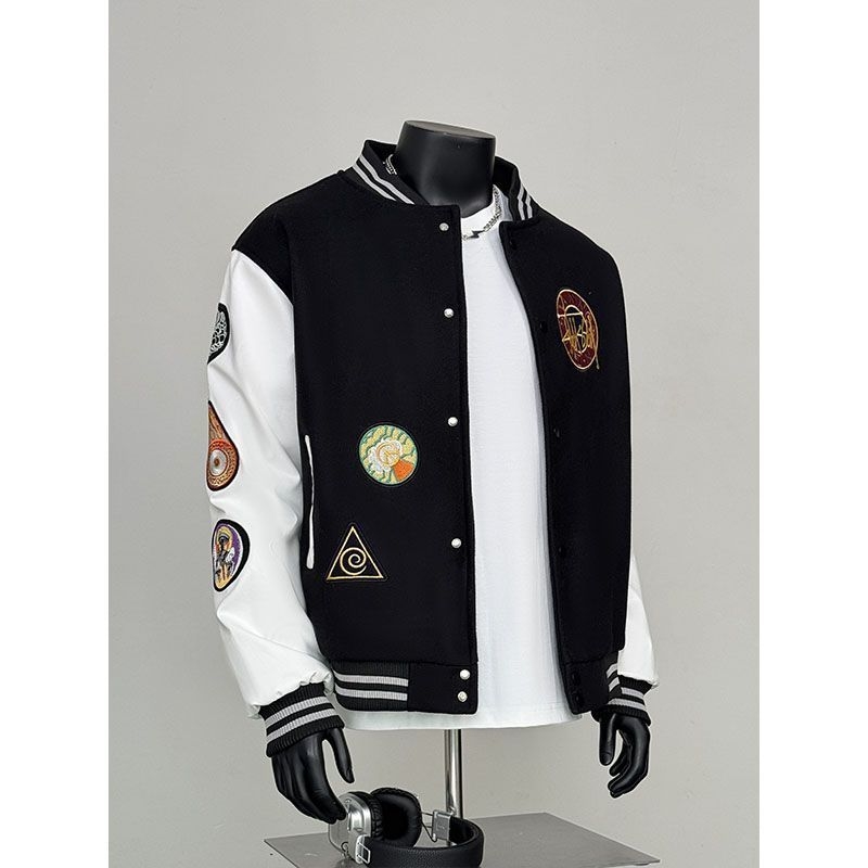 Uniszex hímzett patchwork baseball dzseki, őszi-téli, streetwear stílus
