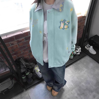 Női amerikai retro kardigán hímzett margarétával és gallérral, tavasz 2025, streetwear