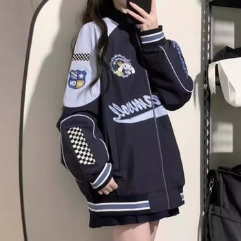 Ženska baseball jakna u američkom retro stilu, plava boja, jesenji dizajn, ležerni stil za svakodnevno nošenje