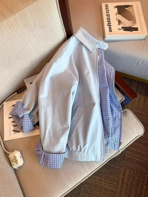 Ženska dvostrano karirana windbreaker jakna, francuskog stila, jesen-zima, casual