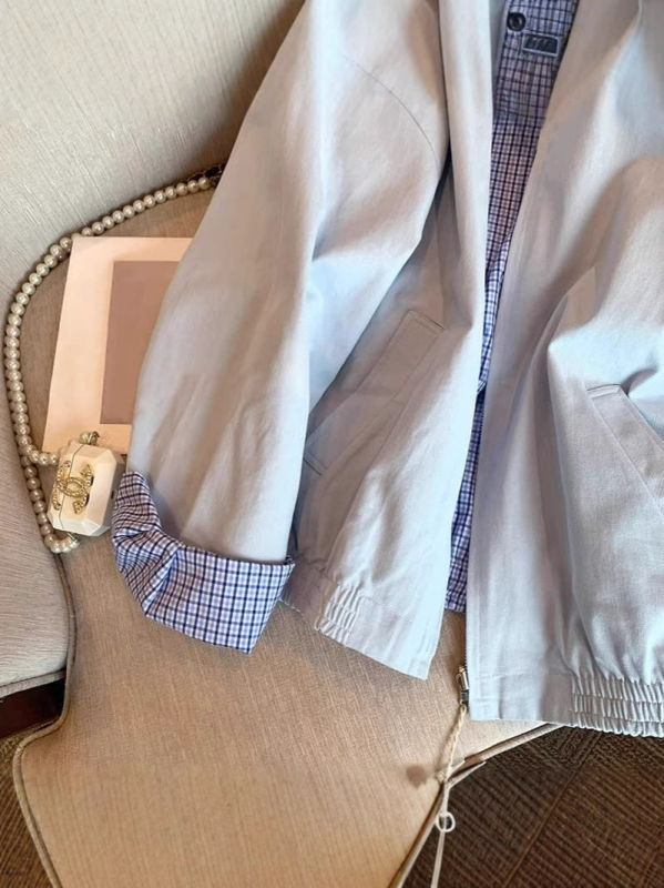 Ženska dvostrano karirana windbreaker jakna, francuskog stila, jesen-zima, casual