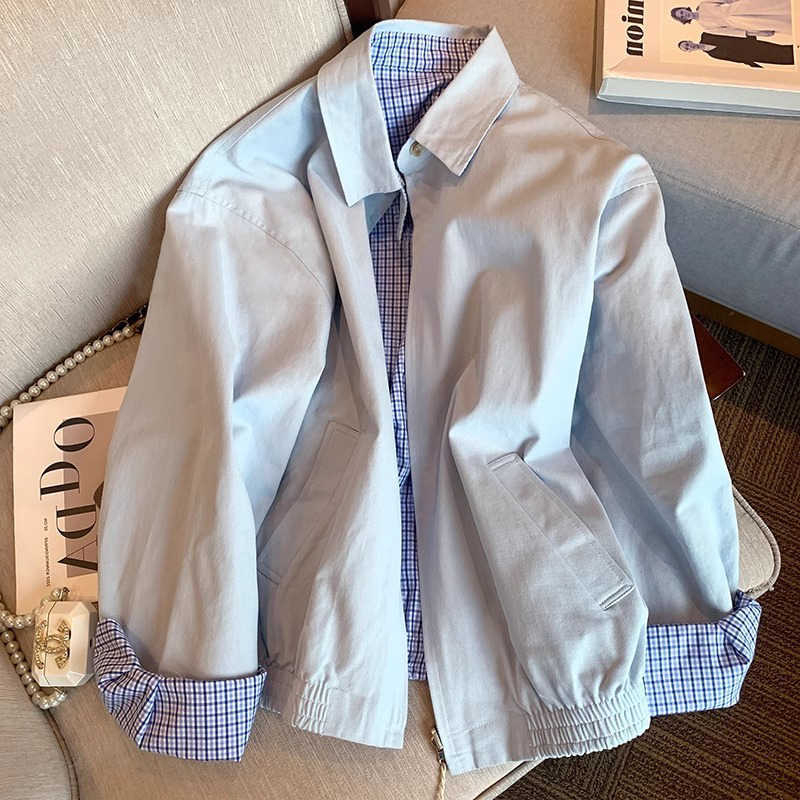 Ženska dvostrano karirana windbreaker jakna, francuskog stila, jesen-zima, casual