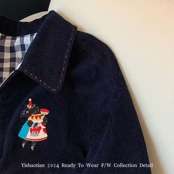 Patchwork kockás hímzett kordbársony dzseki nőknek, 2025 tavasz, vintage casual, rövid fazon