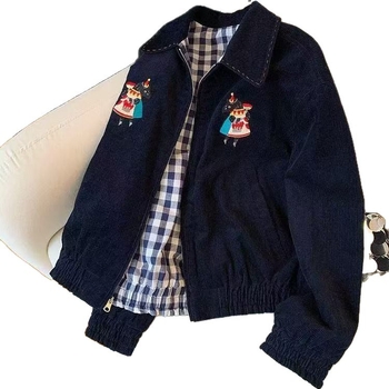 Patchwork kockás hímzett kordbársony dzseki nőknek, 2025 tavasz, vintage casual, rövid fazon