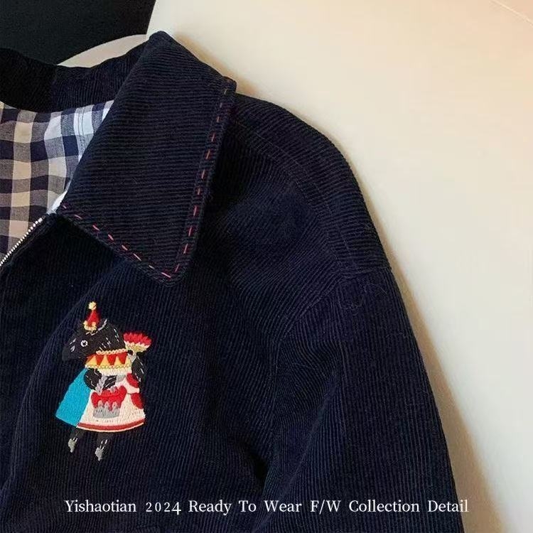 Patchwork kockás hímzett kordbársony dzseki nőknek, 2025 tavasz, vintage casual, rövid fazon