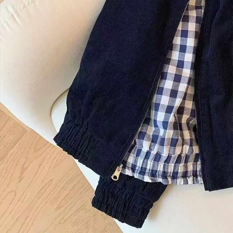 Patchwork kockás hímzett kordbársony dzseki nőknek, 2025 tavasz, vintage casual, rövid fazon