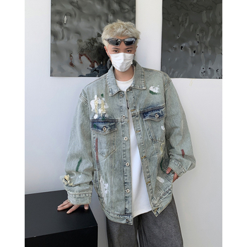 Denim jakna s otiskom u hongkonškom stilu, unisex, široki kroj, korejska verzija, svestrana i stilska za proljeće i jesen 2024