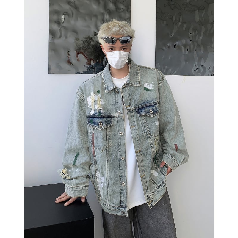 Denim jakna s otiskom u hongkonškom stilu, unisex, široki kroj, korejska verzija, svestrana i stilska za proljeće i jesen 2024