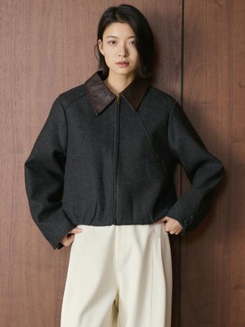 Női téli kabát koreai-stílusú retro, rövid fazon, PU gallér patch, kényelmes casual