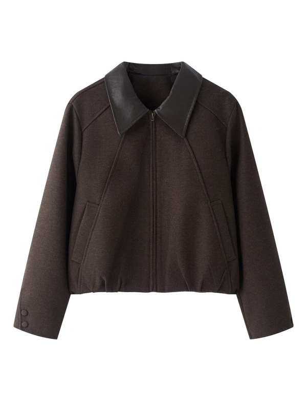 Női téli kabát koreai-stílusú retro, rövid fazon, PU gallér patch, kényelmes casual