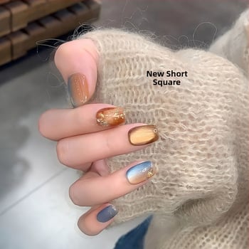 Jesensko-zimski jantarni gradient Cat Eye umjetni nokti — ručna izrada, originalni dizajn, bomboni boje