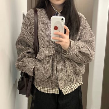 Američka retro bomber jakna s ovratnikom za studentice, jesen 2025, slobodan kroj, ležerni casual stil