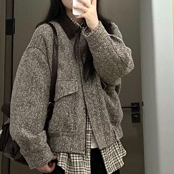Američka retro bomber jakna s ovratnikom za studentice, jesen 2025, slobodan kroj, ležerni casual stil