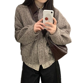 Američka retro bomber jakna s ovratnikom za studentice, jesen 2025, slobodan kroj, ležerni casual stil