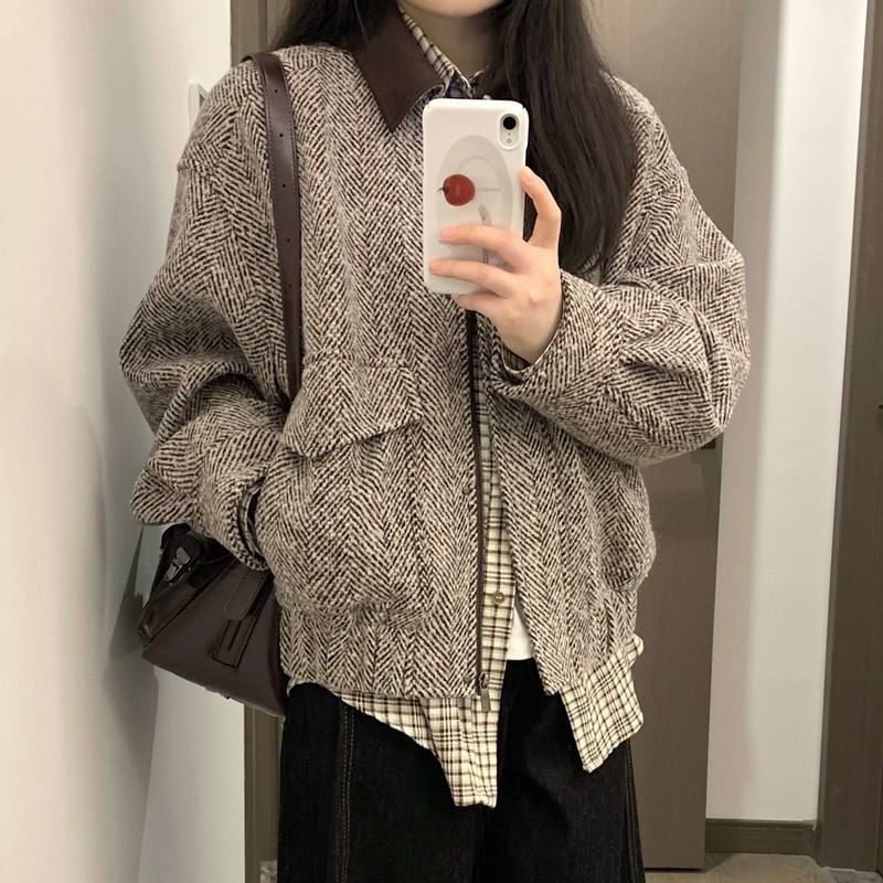 Američka retro bomber jakna s ovratnikom za studentice, jesen 2025, slobodan kroj, ležerni casual stil
