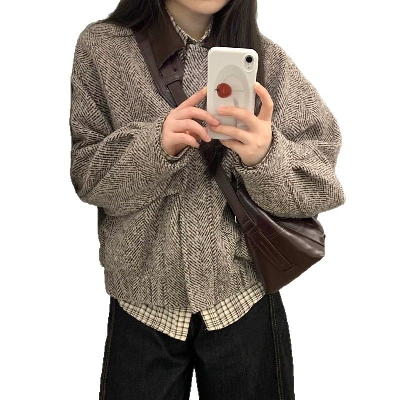 Američka retro bomber jakna s ovratnikom za studentice, jesen 2025, slobodan kroj, ležerni casual stil