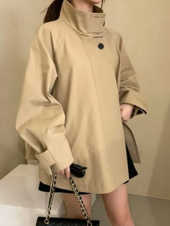 Korejski chic jesen retro, stojeći ovratnik, dvije kopče, udobna ležerna jakna za žene s dugim rukavima