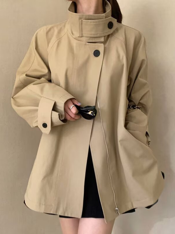 Korejski chic jesen retro, stojeći ovratnik, dvije kopče, udobna ležerna jakna za žene s dugim rukavima