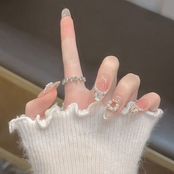 Francuska manikura s efektom cat-eye, ručna izrada, novi dizajn, za nošenje, bijela mašna, premium