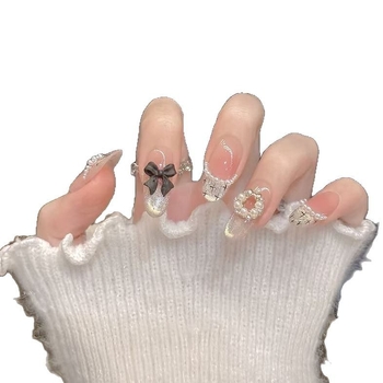 Francuska manikura s efektom cat-eye, ručna izrada, novi dizajn, za nošenje, bijela mašna, premium