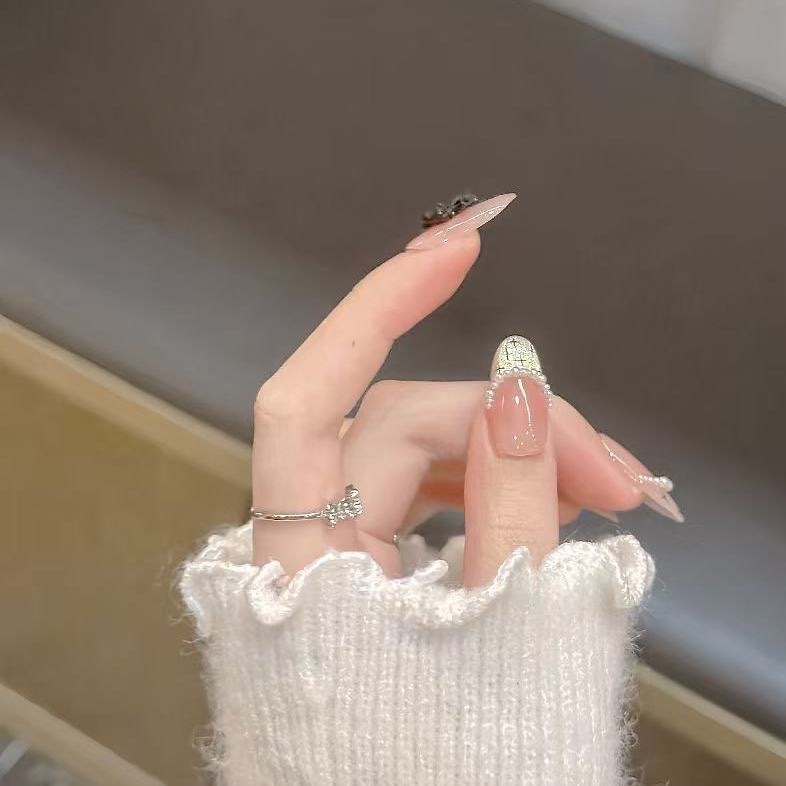 Francuska manikura s efektom cat-eye, ručna izrada, novi dizajn, za nošenje, bijela mašna, premium
