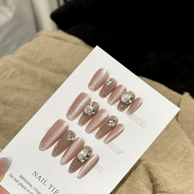 Kézműves Cat-Eye gyémántos körmök – leválasztható viselhető körmök, könnyed luxus érzet