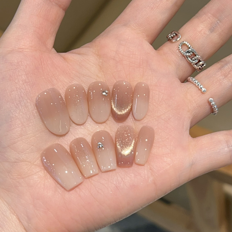 J287 Χειροποίητα νύχια με nude gradient, φορέσιμα, με θήκη και εργαλειοθήκη