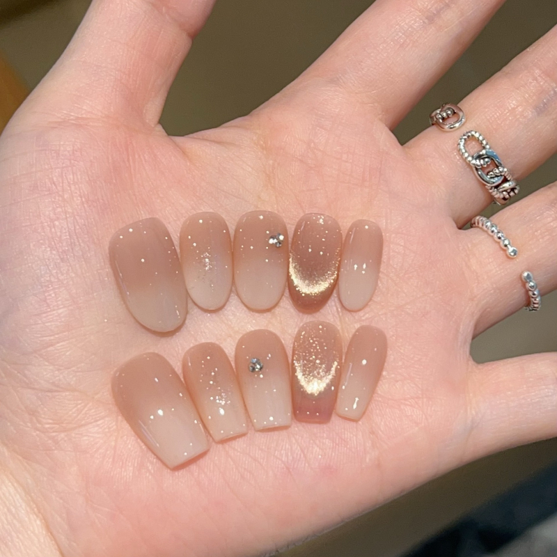 J287 Χειροποίητα νύχια με nude gradient, φορέσιμα, με θήκη και εργαλειοθήκη