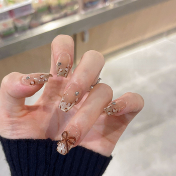 Őszi–téli rövid francia leopard mintás műköröm matricák, kézzel készített, viselésre kész, levehető