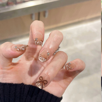 Őszi–téli rövid francia leopard mintás műköröm matricák, kézzel készített, viselésre kész, levehető