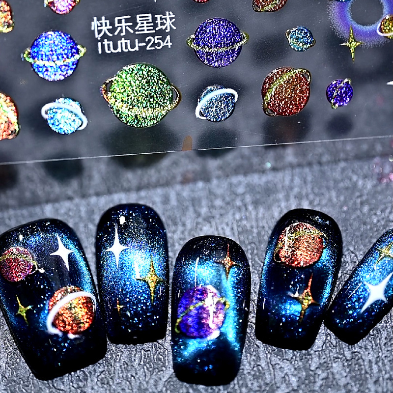 Emelt körömdíszítő matrica – csillagos ég, macskaszem effektus és galaxis