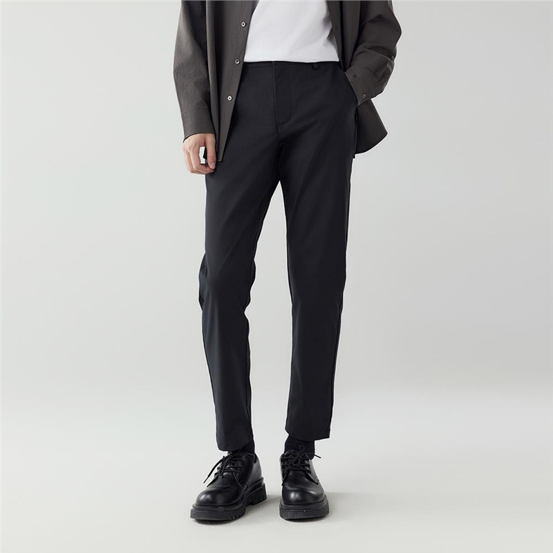 Pantaloni de costum pentru bărbați, fără călcare, croială dreaptă, croială lejeră, negri, stil coreean, pantaloni casual de costum