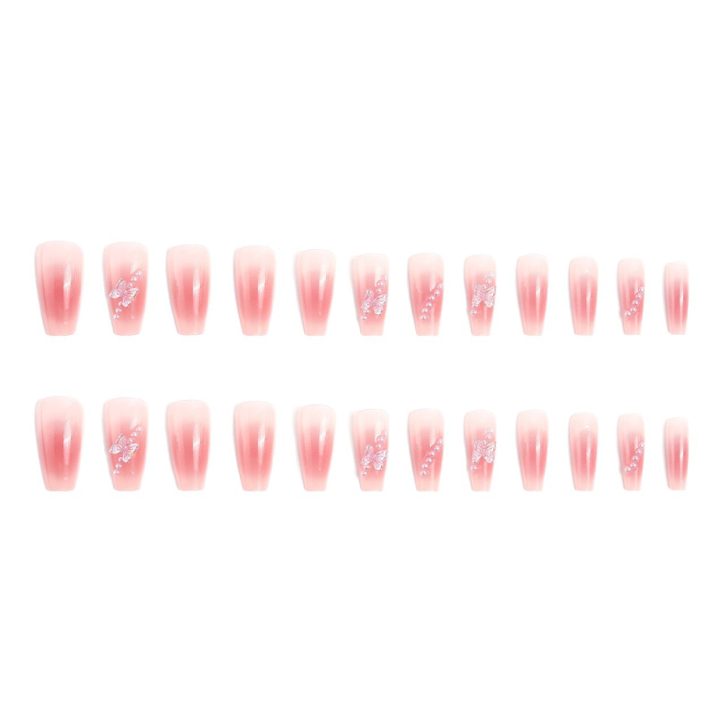 Viselhető műkörmök díszítő matricákkal: gradient blush, aurora pillangó dizájn