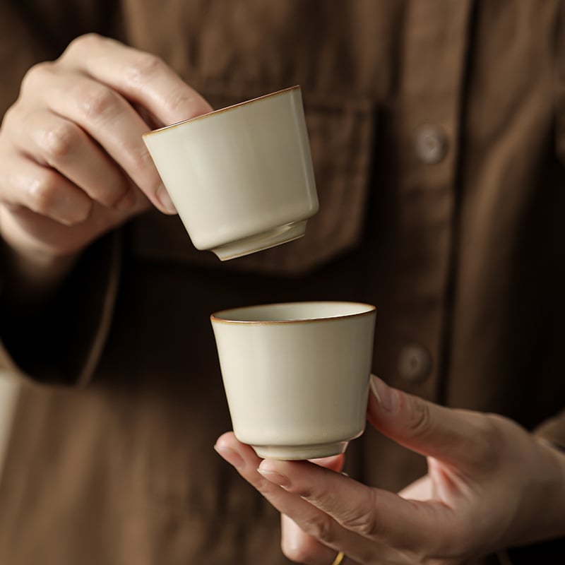 Porcelanska šalica za čaj Moon White, Ru kiln stil, mala osobna Gongfu šalica