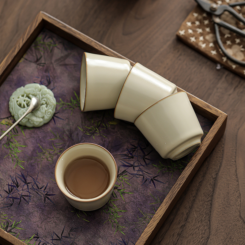 Porcelanska šalica za čaj Moon White, Ru kiln stil, mala osobna Gongfu šalica