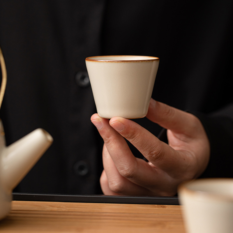 Bež Ru Kiln šalice s ravnim otvorom za tradicionalni čaj, porcelan s pukotinskom glazurom, mala čaša za kućnu uporabu