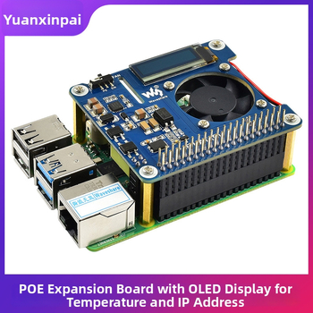 POE Ethernet rozširujúca doska pre Raspberry Pi 4B/3B+ s OLED displejom pre aktuálnu teplotu a IO rozšírením pre IP adresu