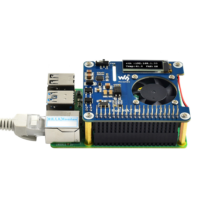 Κάρτα επέκτασης POE Ethernet για Raspberry Pi 4B/3B+ με OLED οθόνη πραγματικού χρόνου θερμοκρασίας και επέκταση IO διεύθυνσης IP