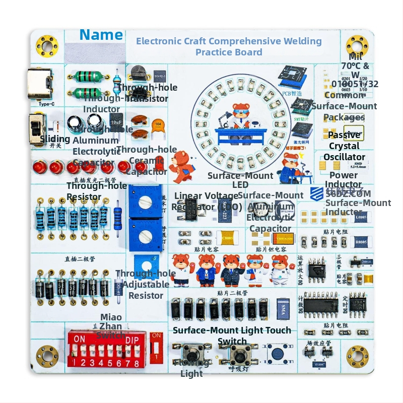 Farebný silkscreen elektronický tréningový panel s komplexnou sadou spájkovania pre SMT/DIP súčiastky TJ-56-716